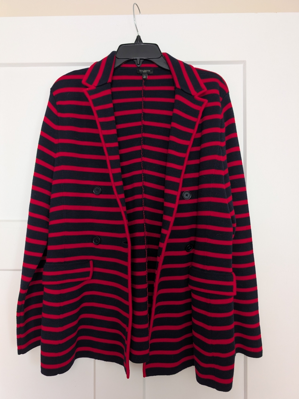 Talbots Navy and Red Striped Double-Breasted Blazer